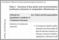 Table 2. Summary of key points and recommendations for quantitative synthesis of continuous outcomes in comparative effectiveness reviews.