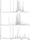 FIGURE 3.2. Gas chromatograms of extracts of the male abdominal secretions of K.