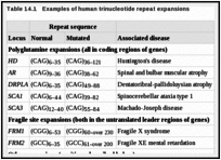 Table 14.1. Examples of human trinucleotide repeat expansions.