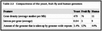 Table 2.3. Compactness of the yeast, fruit-fly and human genomes.