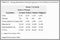 TABLE 6-2. Energy Expenditure During Pregnancy in Four Different Countries.