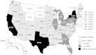 FIGURE 3.23. Probability of being uninsured for population under age 65, by state, 1997–1999.