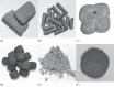 Figure 27.1. Various feed forms: (a) pellet (rodent), (b) pellet (rabbit), (c) extruded collet (nonhuman primate), (d) extruded collet (dog), (e) meal, and (f) powdered.