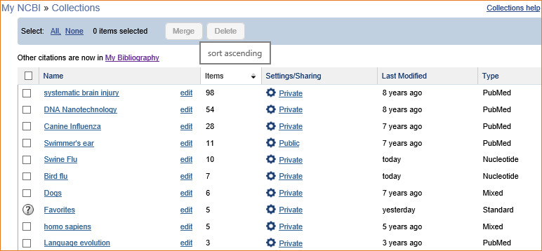 Collections - My NCBI Help - NCBI Bookshelf