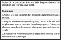 Table 4.28. Conclusions from the 1990 Surgeon General’s report on the health benefits of smoking cessation and reproductive health.