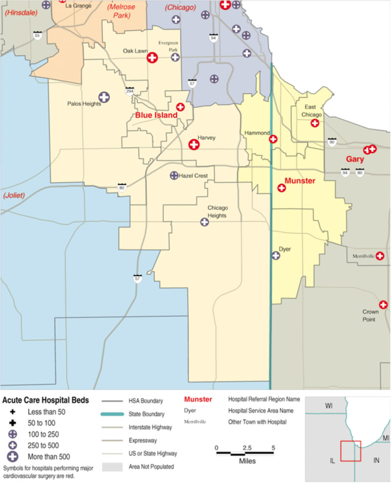 Map 1.2. Hospital Service Areas Assigned to the Blue Island, IL and ...