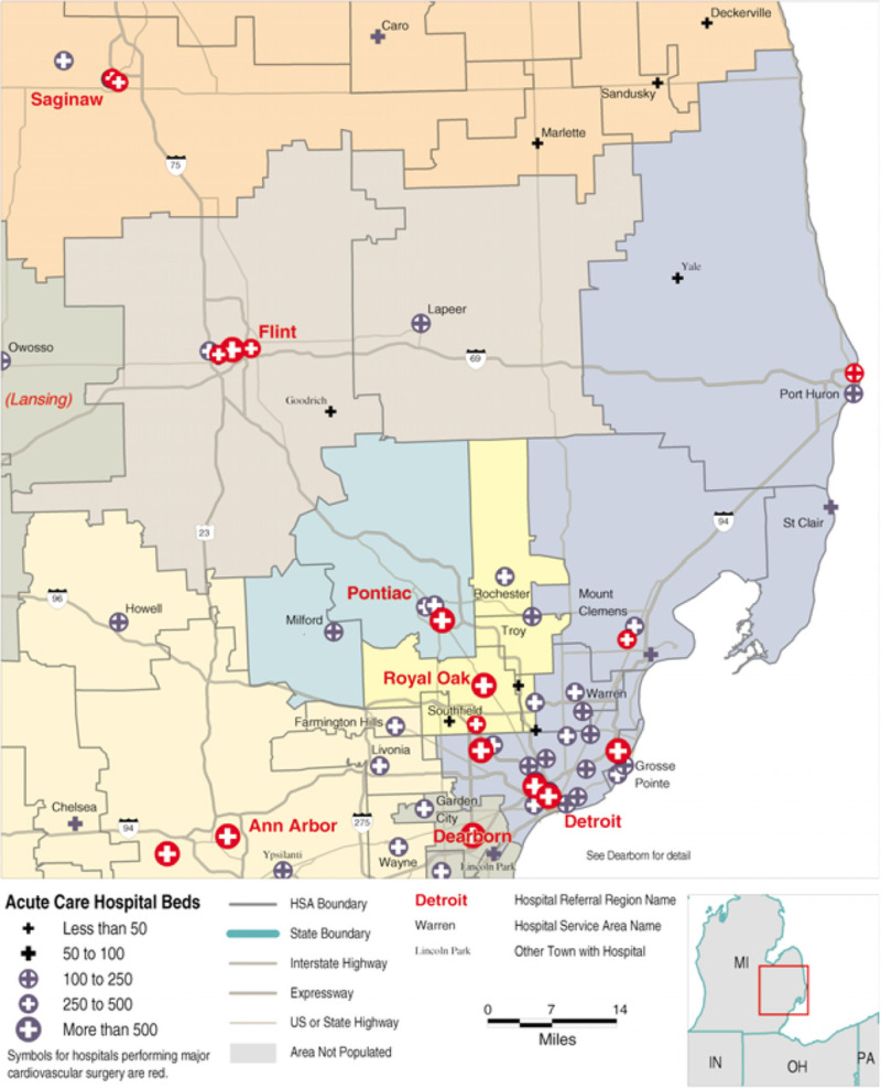 Map 1.10. Hospital Service Areas Assigned to the Detroit, Flint ...