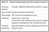 Table 74. Clinical review protocol for the review of multi-modal treatment.