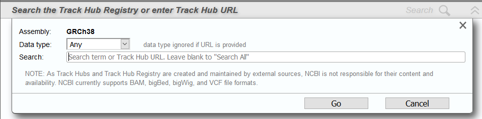 search add track hubs dialog