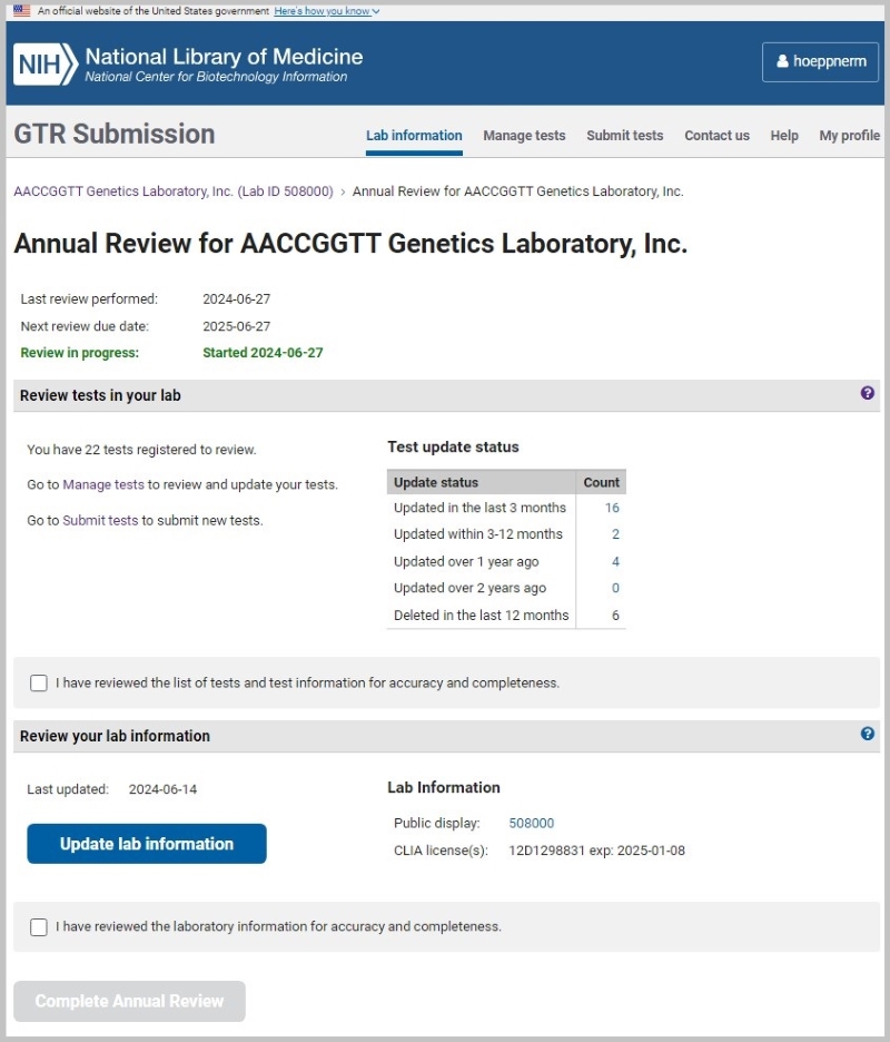 Annual review page