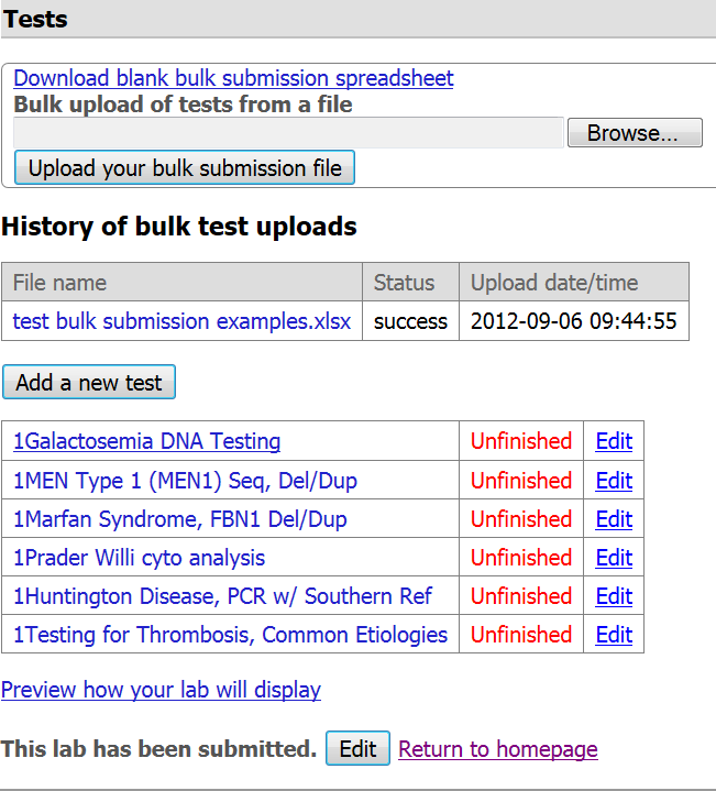tests from bulk upload
