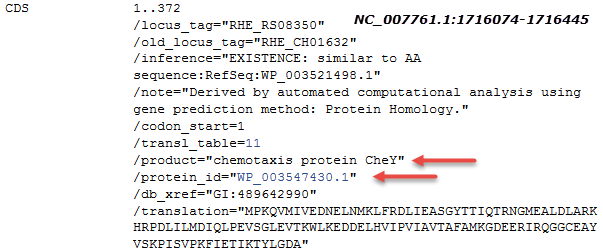Image of NC_007761.1 showing CDS feature that cross-references non-redundant protein WP_003547430.1
