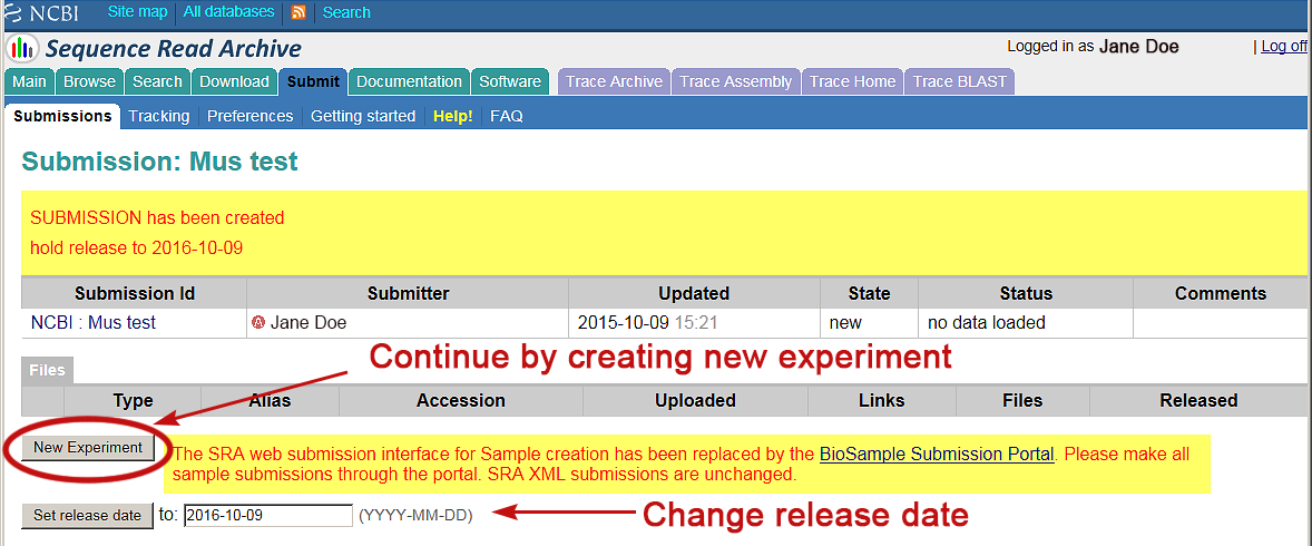 Making SRA Submission in SRA User Interface