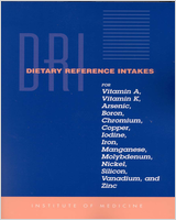 Cover of Dietary Reference Intakes for Vitamin A, Vitamin K, Arsenic, Boron, Chromium, Copper, Iodine, Iron, Manganese, Molybdenum, Nickel, Silicon, Vanadium, and Zinc