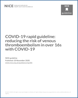 Cover of COVID-19 rapid guideline: reducing the risk of venous thromboembolism in over 16s with COVID-19